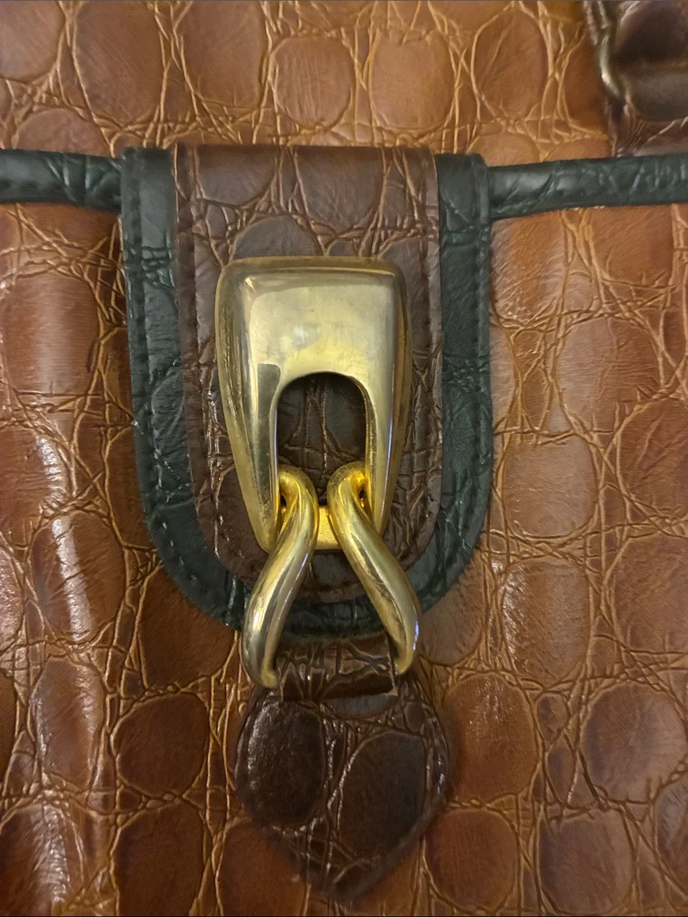JACKSON Two-Tone Croc-Embossed Brown Satchel‎